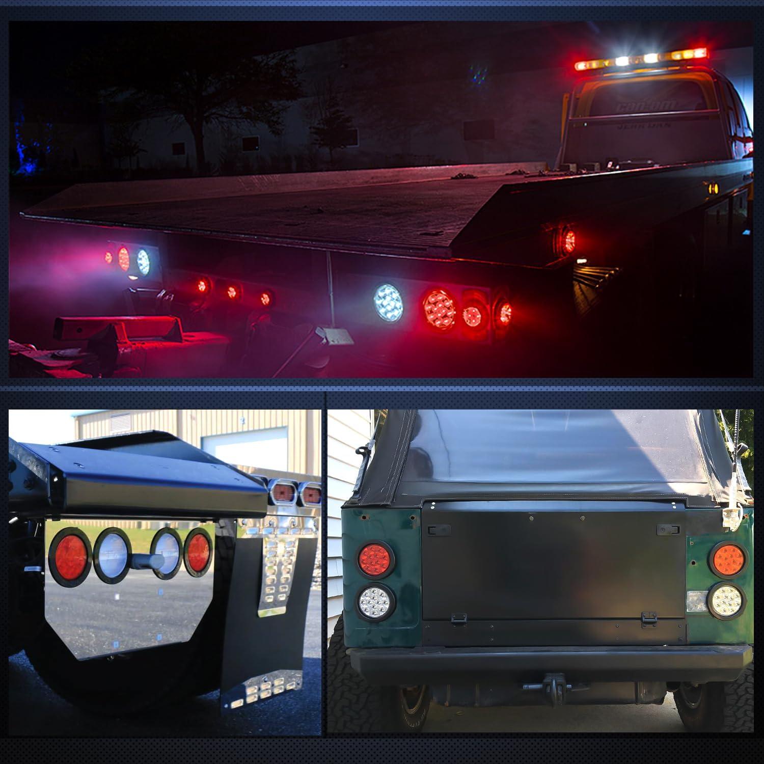 image:imageNilight Trailer Tail Light 2PCS 4Inch Round 16 LED Red Amber Chrome Frame Marker Clearance Stop Brake Turn Signal Running Taillight IP67 Waterproof for Trailer Truck Pickup Camper RVRed 2pcs