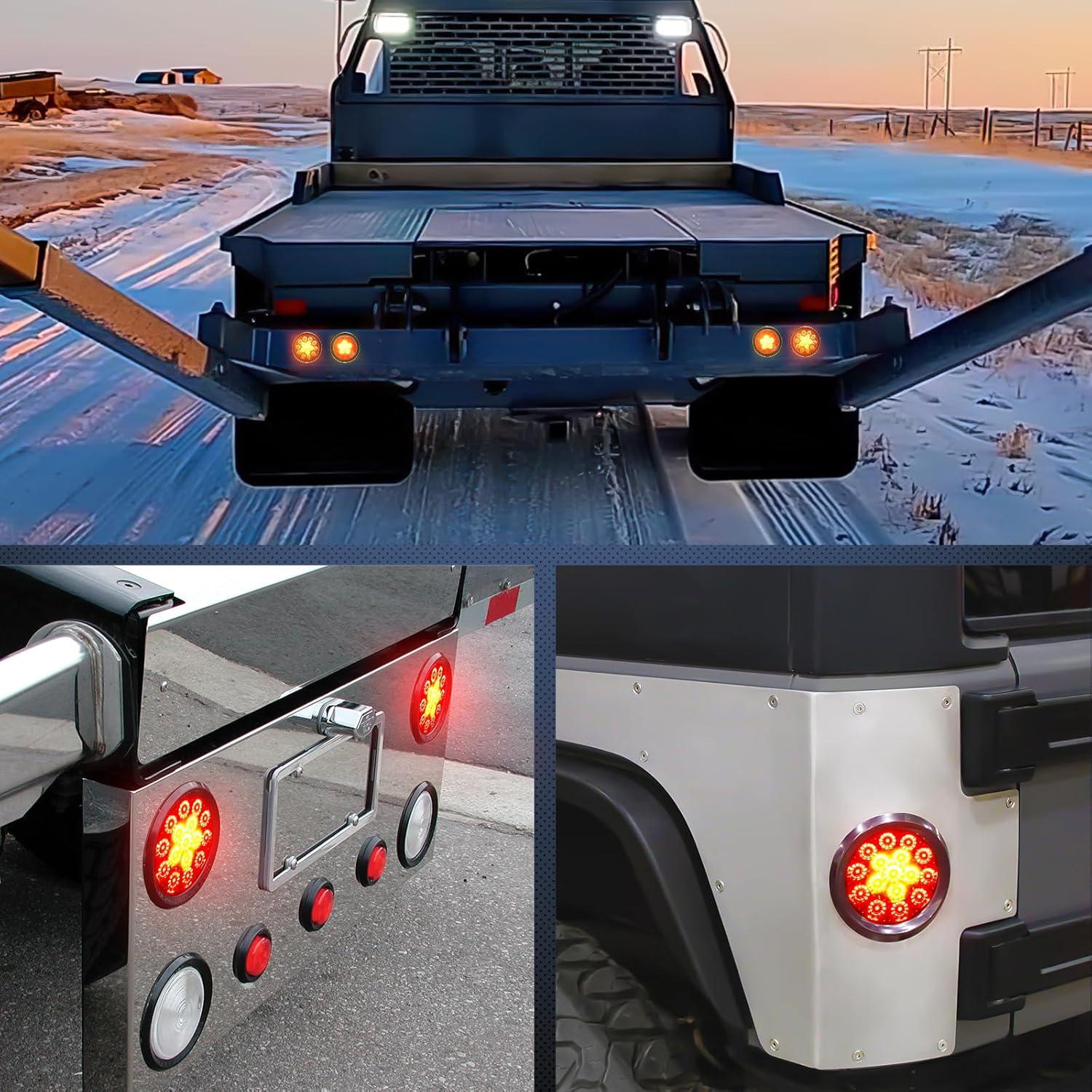 image:imageNilight Trailer Tail Light 2PCS 4Inch Round 16 LED Red Amber Chrome Frame Marker Clearance Stop Brake Turn Signal Running Taillight IP67 Waterproof for Trailer Truck Pickup Camper RVRed Amber 2pcs
