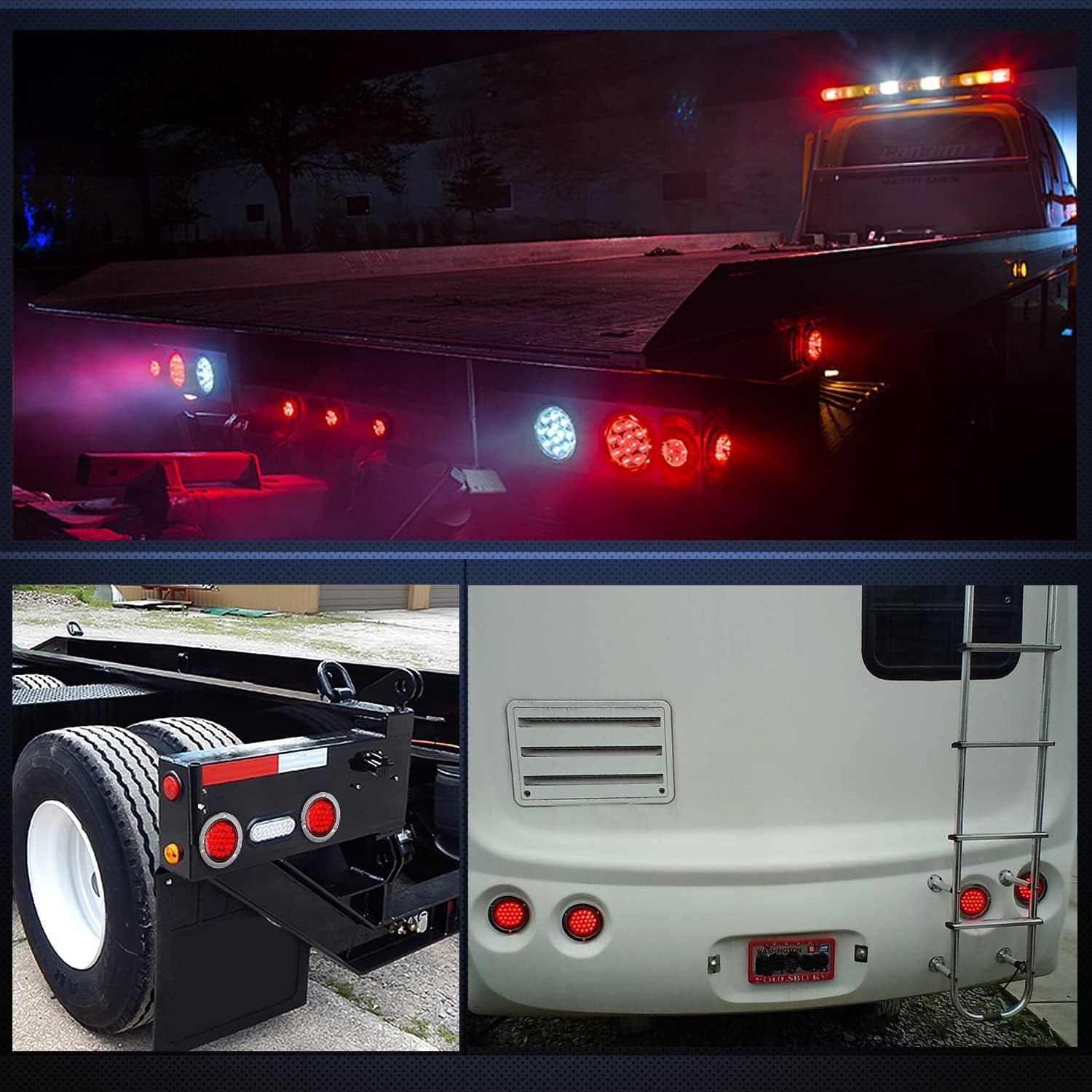 image:imageNilight Trailer Tail Light 2PCS 4Inch Round 16 LED Red Amber Chrome Frame Marker Clearance Stop Brake Turn Signal Running Taillight IP67 Waterproof for Trailer Truck Pickup Camper RVRed screws 2Pcs