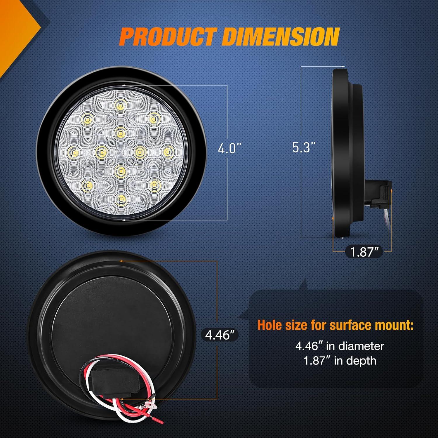 image:imageNilight Trailer Tail Light 2PCS 4Inch Round 16 LED Red Amber Chrome Frame Marker Clearance Stop Brake Turn Signal Running Taillight IP67 Waterproof for Trailer Truck Pickup Camper RVWhite Brackets 2pcs