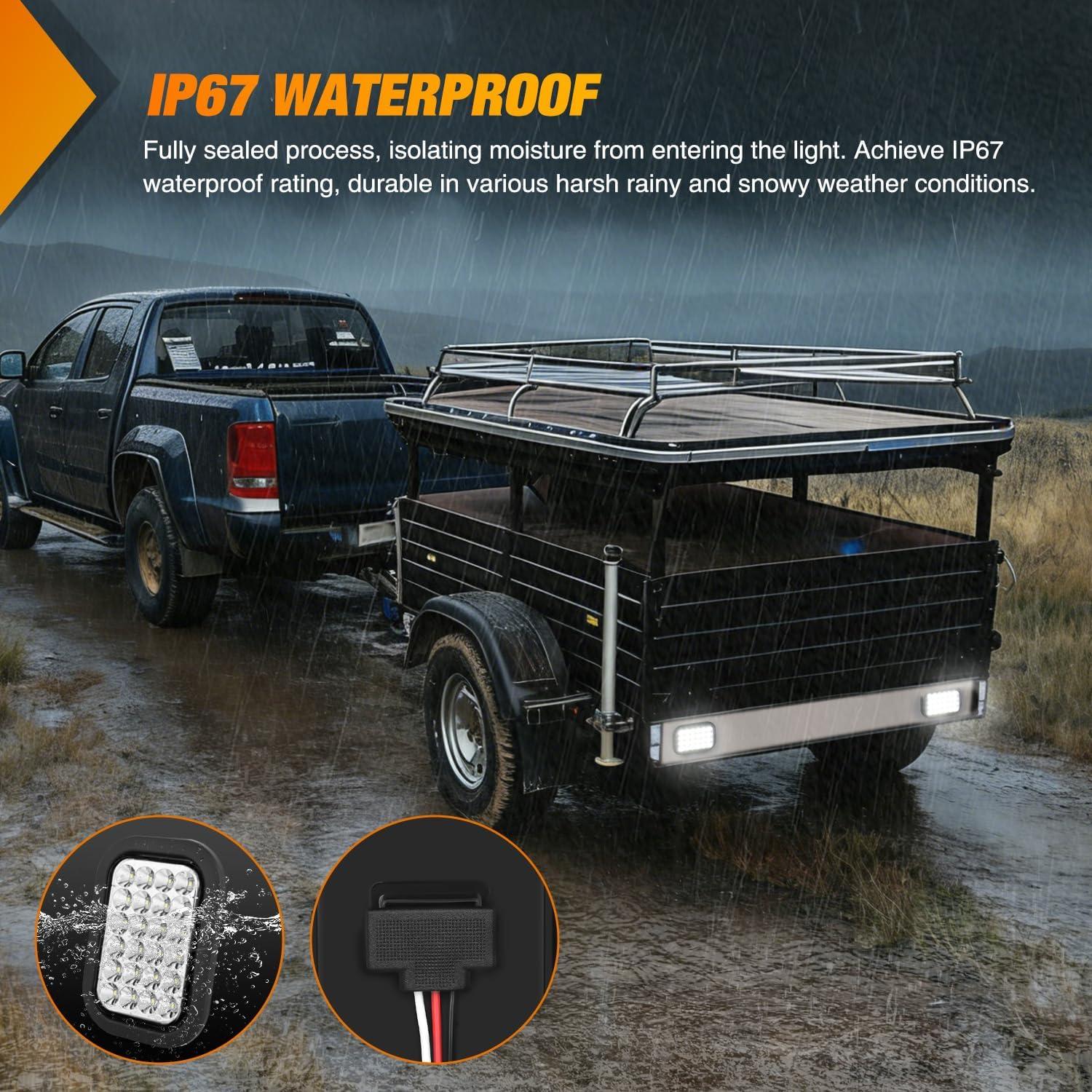 image:imageNilight Trailer Tail Light 2PCS 6Inch Oval 23 LED Red White Chrome Frame Marker Clearance Stop Brake Reverse Backup Running Taillight IP67 Waterproof for Trailer Truck Pickup Camper RV2Pcs White 24Led Lights 5x3Inch