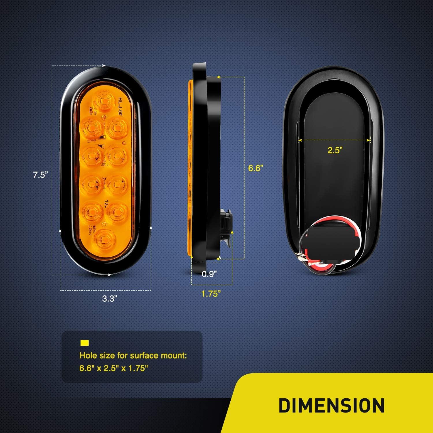 image:imageNilight Trailer Tail Light 2PCS 6Inch Oval 23 LED Red White Chrome Frame Marker Clearance Stop Brake Reverse Backup Running Taillight IP67 Waterproof for Trailer Truck Pickup Camper RV2Pcs Amber 10Led Lights