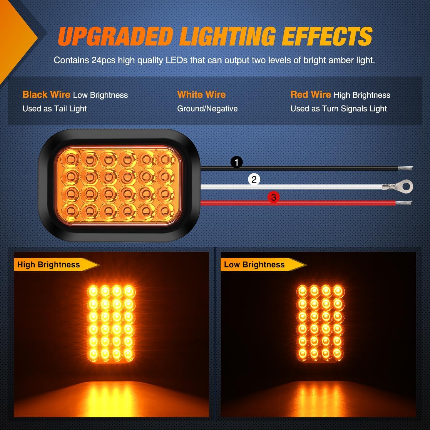 image:imageNilight Trailer Tail Light 2PCS 6Inch Oval 23 LED Red White Chrome Frame Marker Clearance Stop Brake Reverse Backup Running Taillight IP67 Waterproof for Trailer Truck Pickup Camper RV2Pcs Amber 24Led Lights 5x3Inch