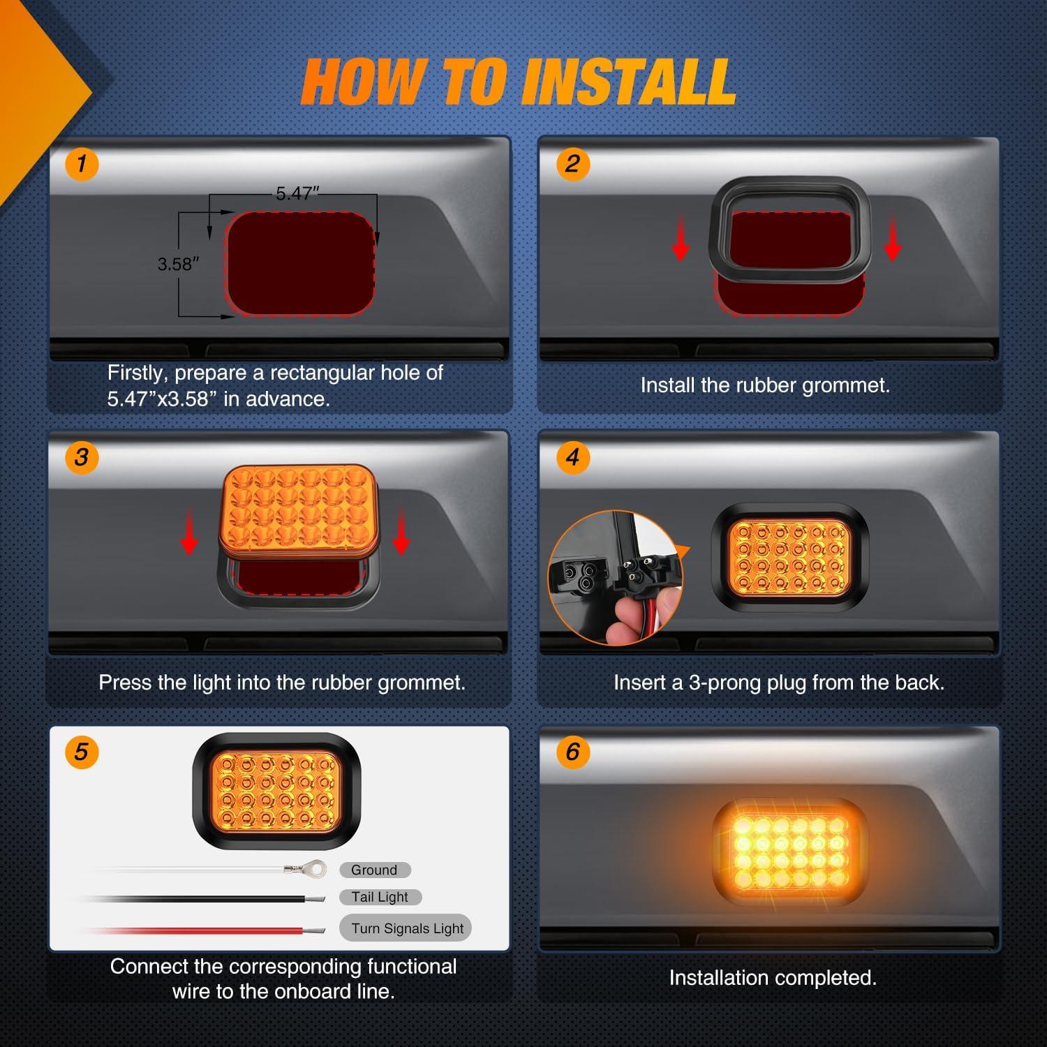 image:imageNilight Trailer Tail Light 2PCS 6Inch Oval 23 LED Red White Chrome Frame Marker Clearance Stop Brake Reverse Backup Running Taillight IP67 Waterproof for Trailer Truck Pickup Camper RV2Pcs Amber 24Led Lights 5x3Inch