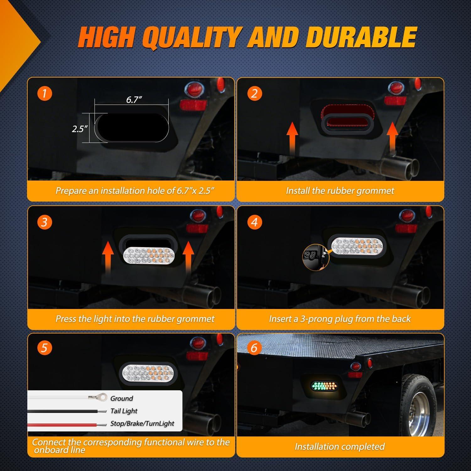 image:imageNilight Trailer Tail Light 2PCS 6Inch Oval 23 LED Red White Chrome Frame Marker Clearance Stop Brake Reverse Backup Running Taillight IP67 Waterproof for Trailer Truck Pickup Camper RV2Pcs Amber Green 24Led Strobe Lights