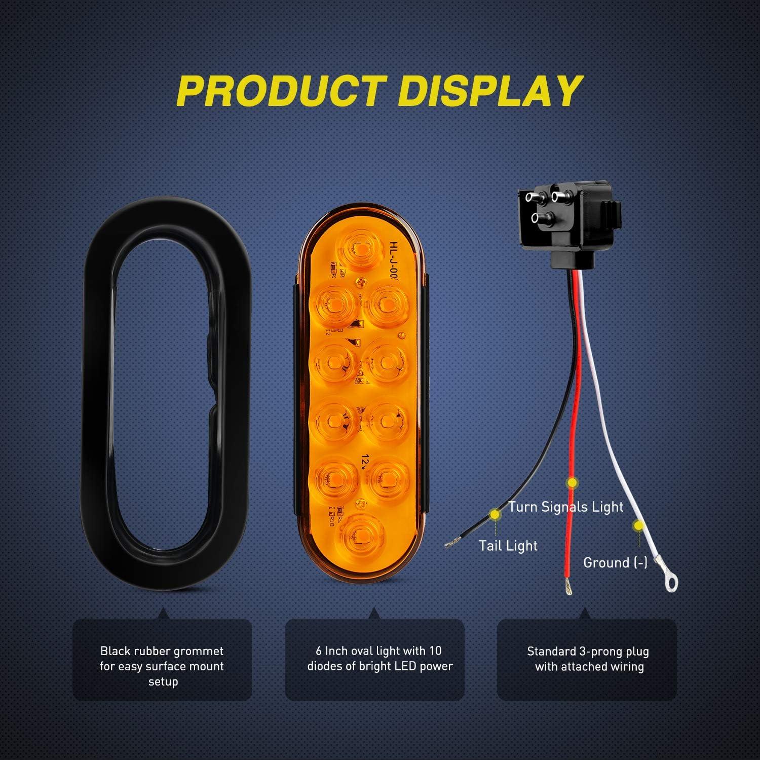image:imageNilight Trailer Tail Light 2PCS 6Inch Oval 23 LED Red White Chrome Frame Marker Clearance Stop Brake Reverse Backup Running Taillight IP67 Waterproof for Trailer Truck Pickup Camper RV2Pcs Amber 10Led Lights