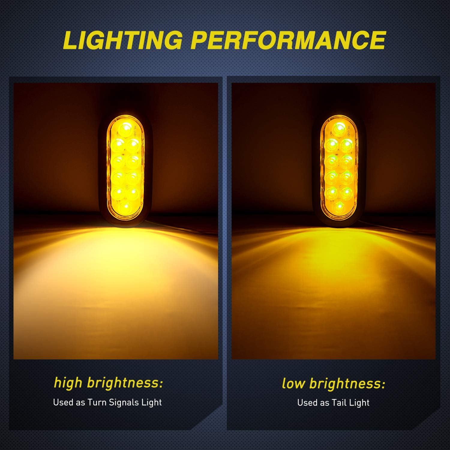 image:imageNilight Trailer Tail Light 2PCS 6Inch Oval 23 LED Red White Chrome Frame Marker Clearance Stop Brake Reverse Backup Running Taillight IP67 Waterproof for Trailer Truck Pickup Camper RV2Pcs Amber 10Led Lights