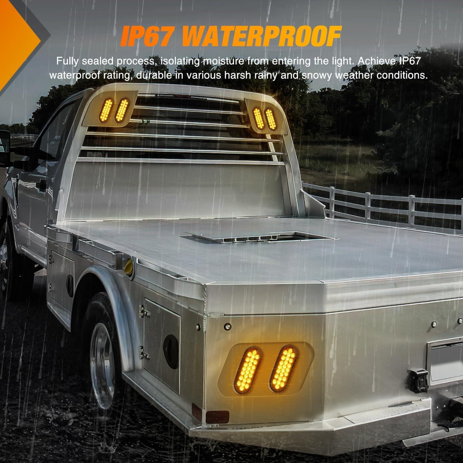 image:imageNilight Trailer Tail Light 2PCS 6Inch Oval 23 LED Red White Chrome Frame Marker Clearance Stop Brake Reverse Backup Running Taillight IP67 Waterproof for Trailer Truck Pickup Camper RV2Pcs Amber 24Led Lights