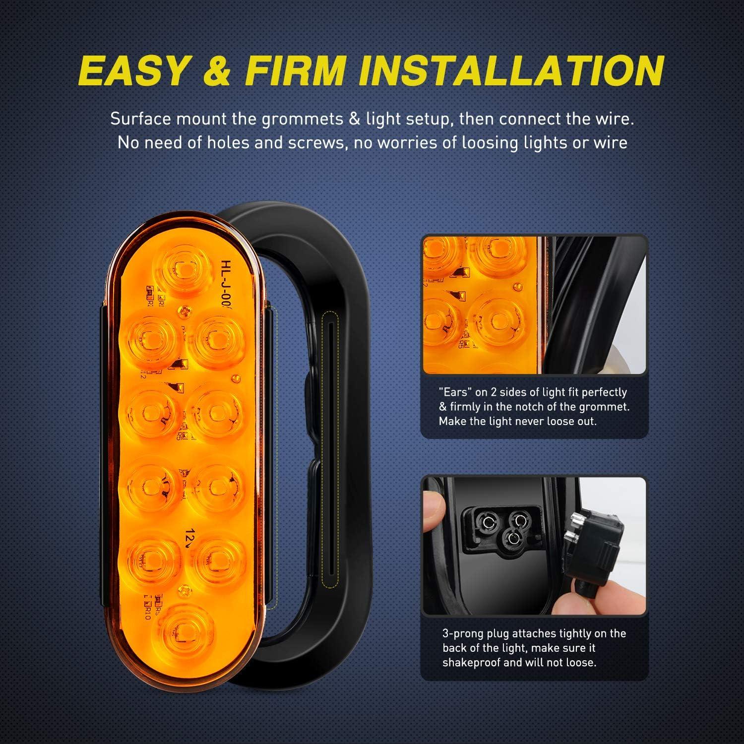 image:imageNilight Trailer Tail Light 2PCS 6Inch Oval 23 LED Red White Chrome Frame Marker Clearance Stop Brake Reverse Backup Running Taillight IP67 Waterproof for Trailer Truck Pickup Camper RV2Pcs Amber 10Led Lights