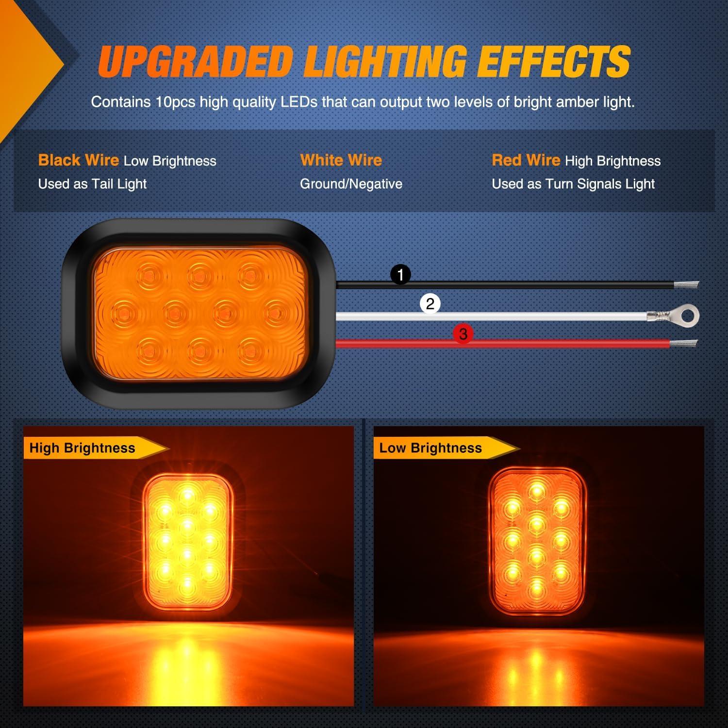 image:imageNilight Trailer Tail Light 2PCS 6Inch Oval 23 LED Red White Chrome Frame Marker Clearance Stop Brake Reverse Backup Running Taillight IP67 Waterproof for Trailer Truck Pickup Camper RV2Pcs Amber 10Led Lights 5x3Inch