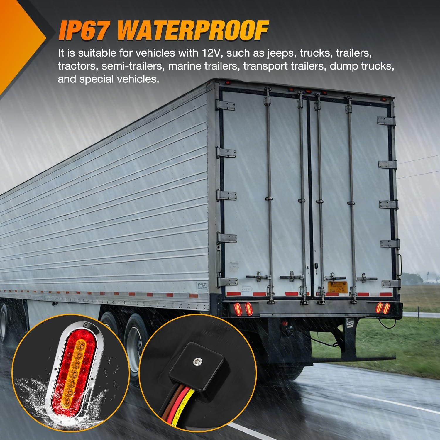 image:imageNilight Trailer Tail Light 2PCS 6Inch Oval 23 LED Red White Chrome Frame Marker Clearance Stop Brake Reverse Backup Running Taillight IP67 Waterproof for Trailer Truck Pickup Camper RV2Pcs Red Amber Screws 23Led Lights