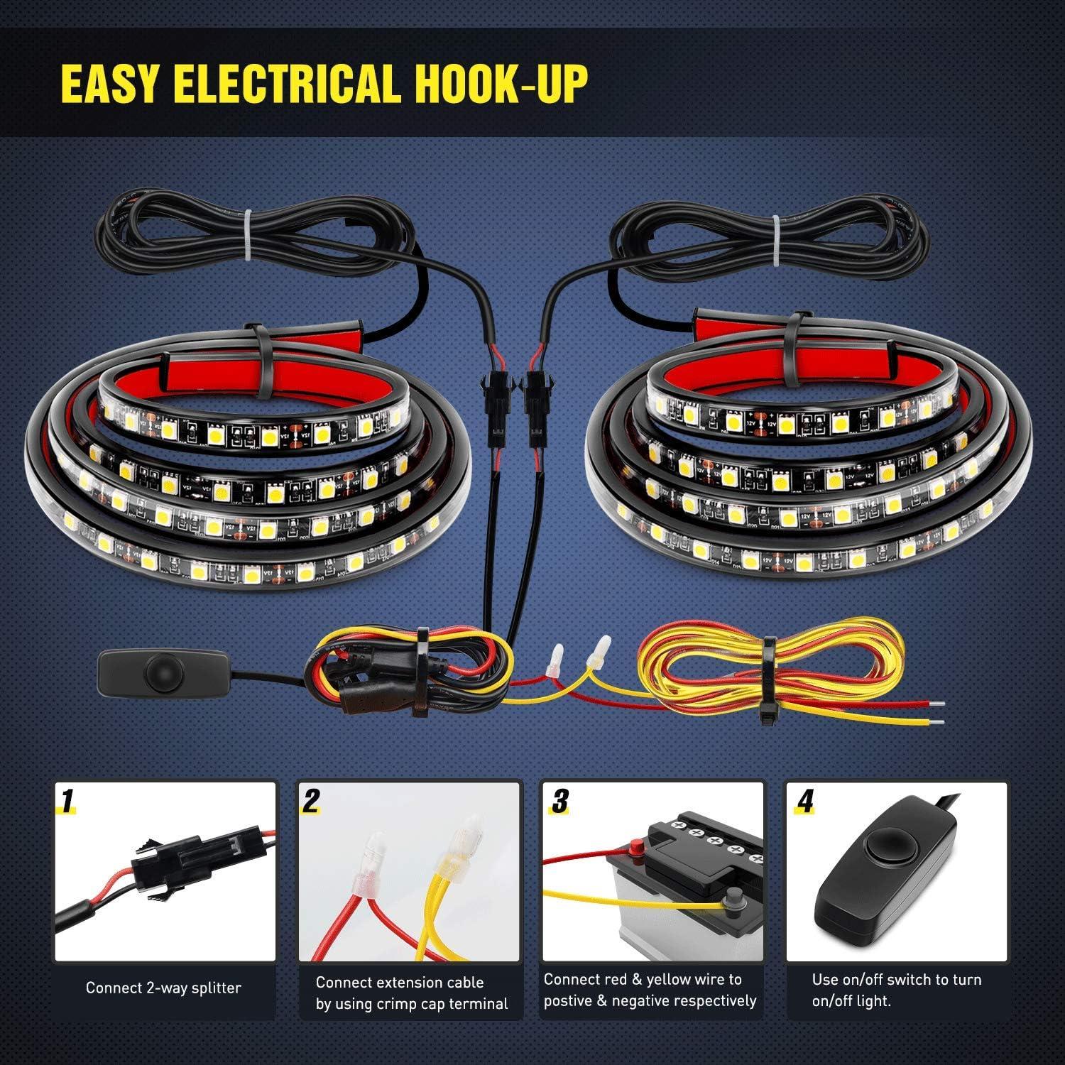 image:imageNilight Truck Tailgate Bar 60Inch Triple Row 504 LED Strip with 2PCS 60Inch 180 LEDs Bed Strip Kit for Cargo Pickup Truck SUV RV Boat 2 Years Warranty