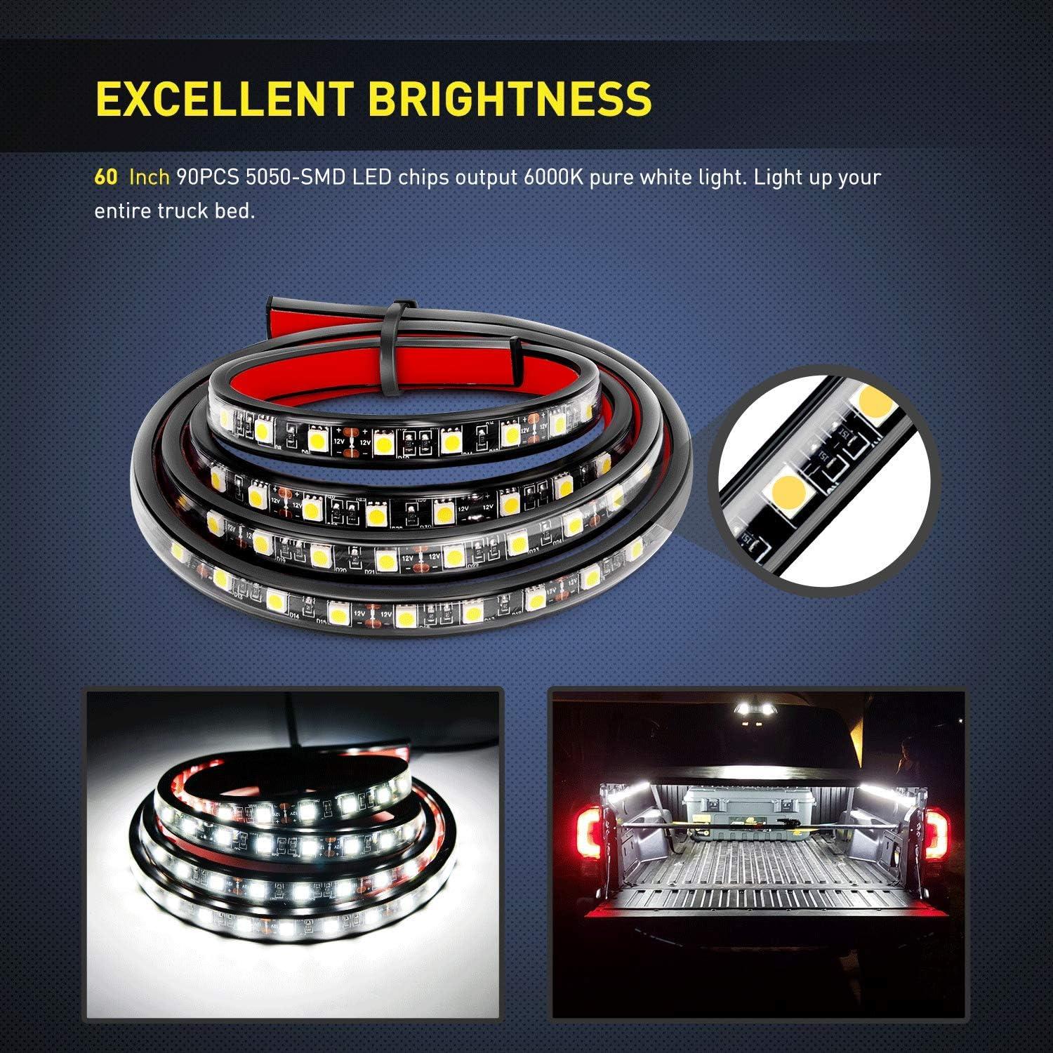 image:imageNilight Truck Tailgate Bar 60Inch Triple Row 504 LED Strip with 2PCS 60Inch 180 LEDs Bed Strip Kit for Cargo Pickup Truck SUV RV Boat 2 Years Warranty