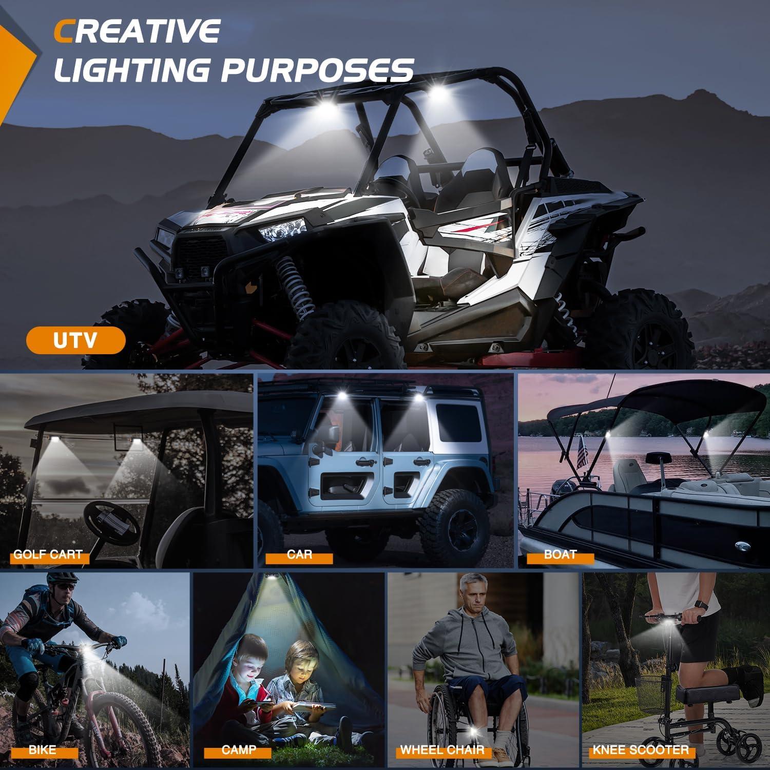 image:imageNilight UTV Dome Light Universal 1520 Roll Bar Mount LED Interior Spot Flood Combo Beam LED Lights for UTVs ATVs CanAm Polaris RZR Dune Buggy Golf Cart OffRoad Vehicle Boat2PCS UTV Dome Light