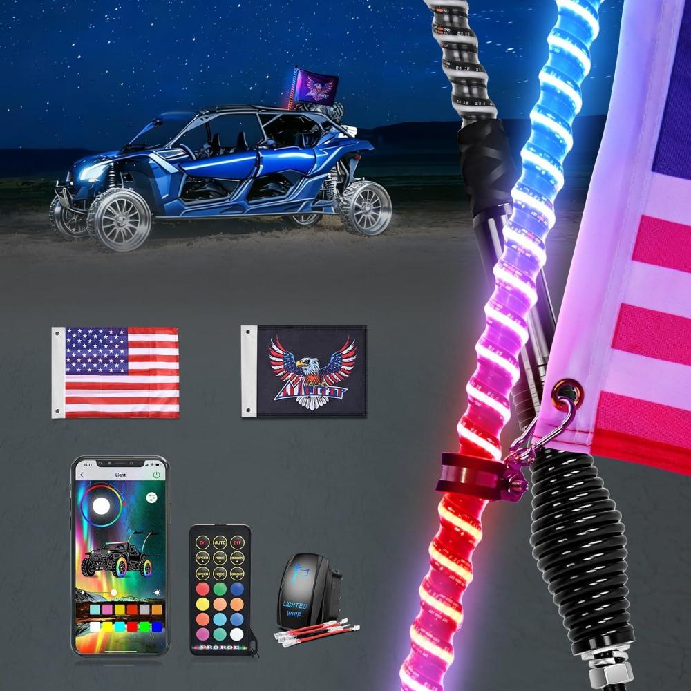 image:imageNilight 1PC 4FT Spiral RGB Led Whip Light with Spring Base Chasing Light RF Remote Control Lighted Antenna Whips for CanAm ATV UTV RZR Polaris Dune Buggy Offroad Truck 2 Years WarrantyRGB COBRemote APP Control