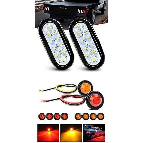 image:imageNilight 2PCS 6 Oval White LED Tail Trailer Lights with 10PCS 34 Inch Round Mini LED Clearance Light for Truck RV Car Bus Trailer Van Caravan Boat 2 Years Warranty