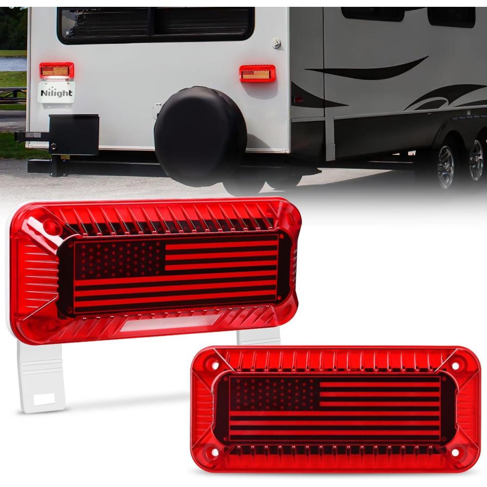 image:imageNilight 6Inch Oval Tail Light 2PCS 35LED Arrow Red Running Stop Brake Lights Surface Mount Waterproof for 12V Caravan Truck RV Camper Trailer BusRV Tail Light 72LED 2PCS