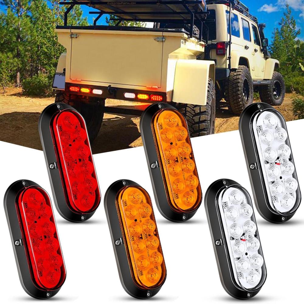image:imageNilight 6Inch Oval Tail Light 2PCS 35LED Arrow Red Running Stop Brake Lights Surface Mount Waterproof for 12V Caravan Truck RV Camper Trailer BusRedWhiteAmber Lights Screws 6PCS