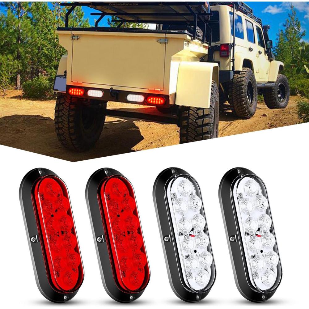 image:imageNilight 6Inch Oval Tail Light 2PCS 35LED Arrow Red Running Stop Brake Lights Surface Mount Waterproof for 12V Caravan Truck RV Camper Trailer BusRedWhite Lights Screws 4PCS