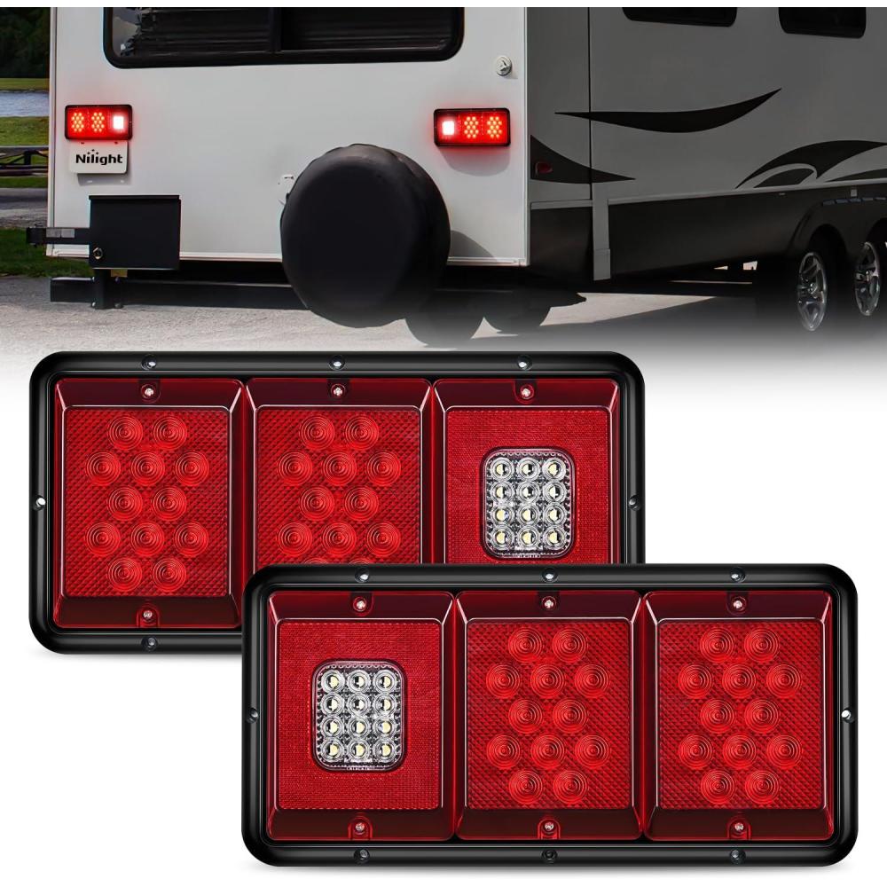 image:imageNilight 6Inch Oval Tail Light 2PCS 35LED Arrow Red Running Stop Brake Lights Surface Mount Waterproof for 12V Caravan Truck RV Camper Trailer BusTriple Tail Light 36LED 2PCS