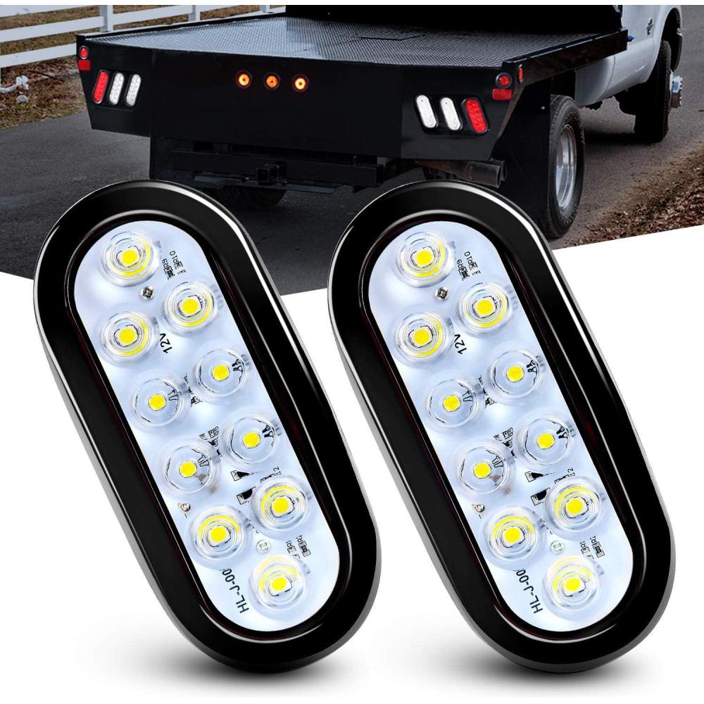 image:imageNilight 6Inch Oval Tail Light 2PCS 35LED Arrow Red Running Stop Brake Lights Surface Mount Waterproof for 12V Caravan Truck RV Camper Trailer BusWhite Lights 2PCS