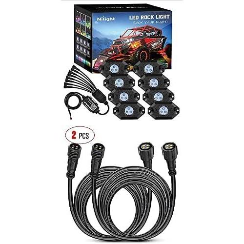 image:imageNilight 8 pods RGB LED Rock Lights Kit Underglow Multicolor Neon Light Pod with 2 Pack 10FT 4 Pin RGB Rock Light Extension Wire Cable Cord2 Years Warranty