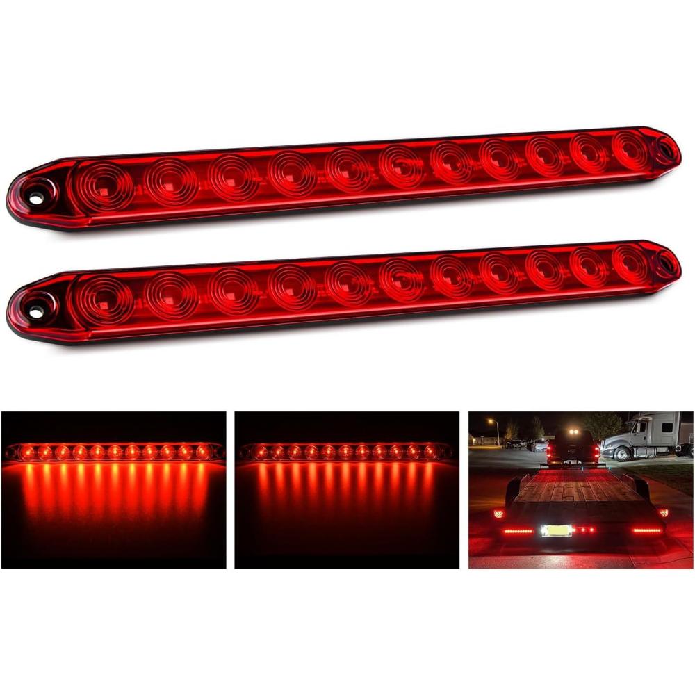 image:imageNilight LED Tail Light 2PCS 17 Inch 40LED Red Running Tail Stop Brake Lights wChrome Bezel Waterproof Surface Mount for 12V Towing Trailer Truck RV Camper Boat2Pcs 16 Red 11LED