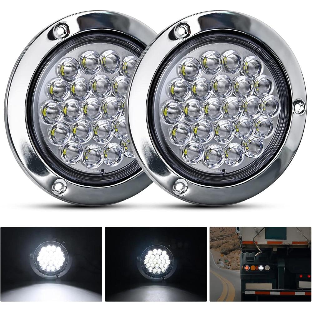 image:imageNilight Trailer Tail Light 2PCS 4Inch Round 16 LED Red Amber Chrome Frame Marker Clearance Stop Brake Turn Signal Running Taillight IP67 Waterproof for Trailer Truck Pickup Camper RVWhite screws 2Pcs