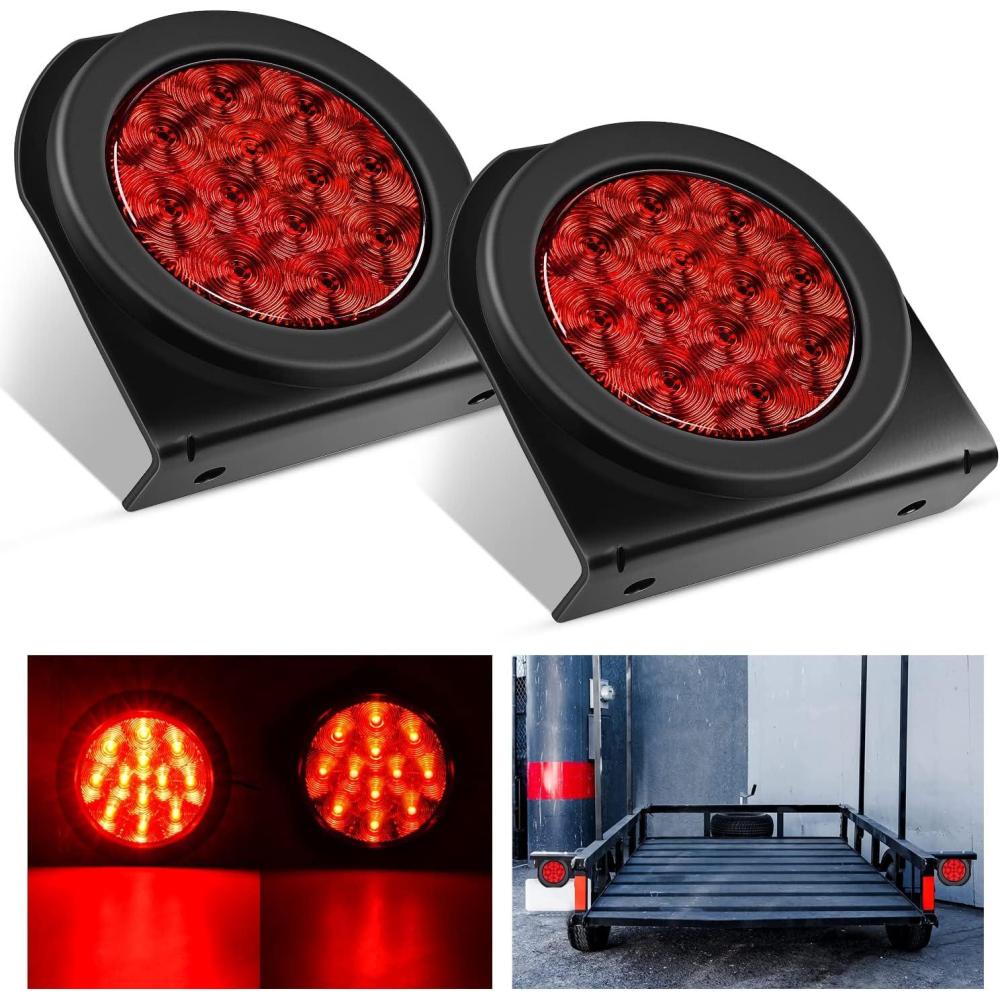 image:imageNilight Trailer Tail Light 2PCS 4Inch Round 16 LED Red Amber Chrome Frame Marker Clearance Stop Brake Turn Signal Running Taillight IP67 Waterproof for Trailer Truck Pickup Camper RVRed Brackets 2pcs