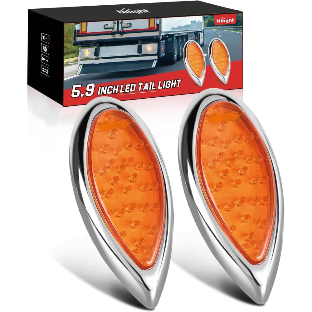image:imageNilight Trailer Tail Light 2PCS 59Inch Teardrop 35 LED White Chrome Bezel Marker Clearance Reverse Backup Running Taillight IP67 Waterproof for Trailer Truck Pickup Camper RV59Inch Amber 2Pcs