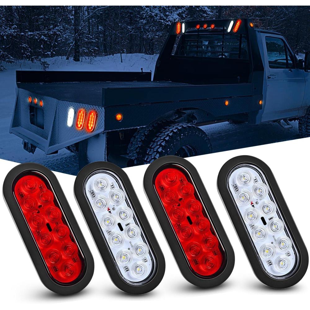 image:imageNilight Trailer Tail Light 2PCS 59Inch Teardrop 35 LED White Chrome Bezel Marker Clearance Reverse Backup Running Taillight IP67 Waterproof for Trailer Truck Pickup Camper RVRedWhite 4Pcs