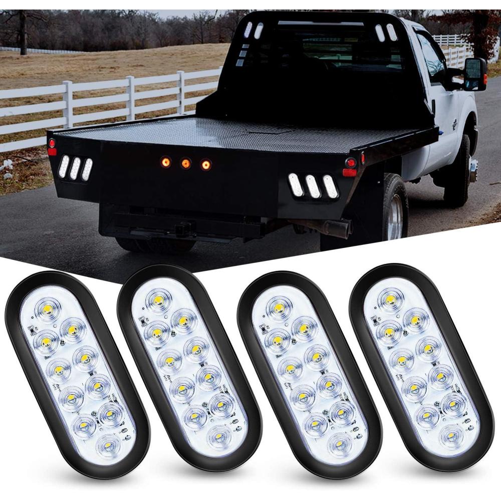 image:imageNilight Trailer Tail Light 2PCS 59Inch Teardrop 35 LED White Chrome Bezel Marker Clearance Reverse Backup Running Taillight IP67 Waterproof for Trailer Truck Pickup Camper RVWhite