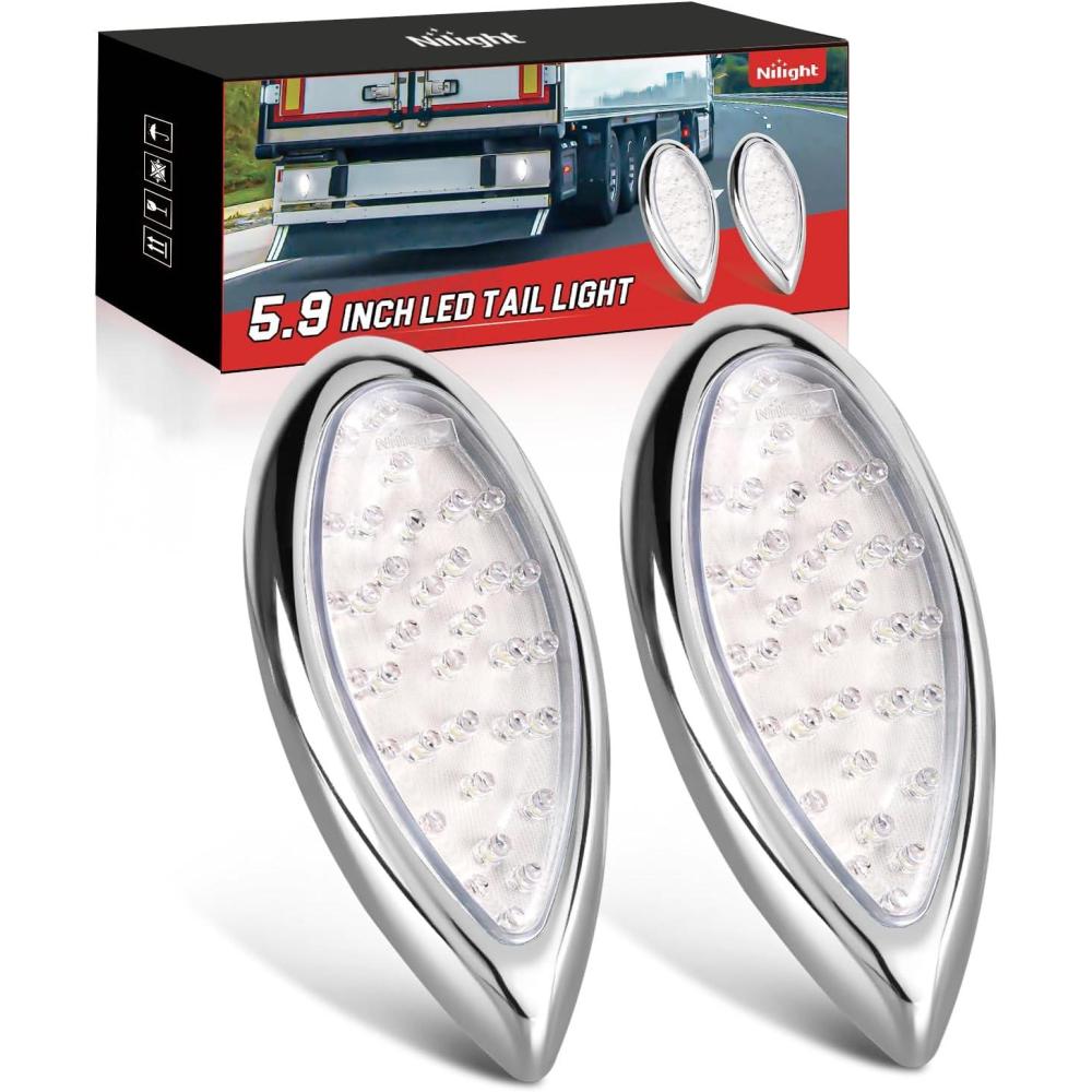 image:imageNilight Trailer Tail Light 2PCS 59Inch Teardrop 35 LED White Chrome Bezel Marker Clearance Reverse Backup Running Taillight IP67 Waterproof for Trailer Truck Pickup Camper RV59Inch White 2Pcs