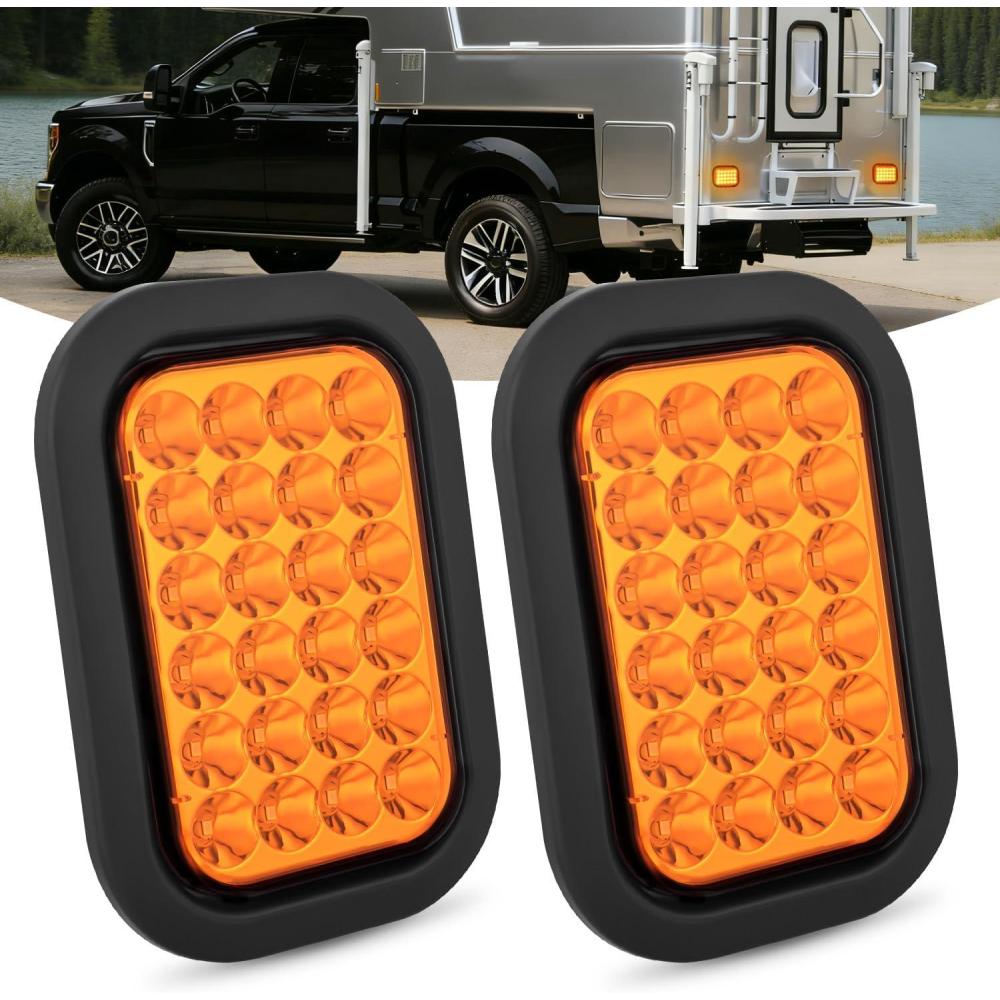 image:imageNilight Trailer Tail Light 2PCS 6Inch Oval 23 LED Red White Chrome Frame Marker Clearance Stop Brake Reverse Backup Running Taillight IP67 Waterproof for Trailer Truck Pickup Camper RV2Pcs Amber 24Led Lights 5x3Inch