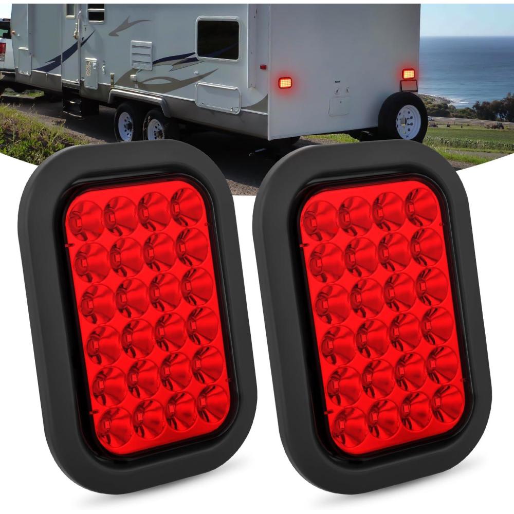 image:imageNilight Trailer Tail Light 2PCS 6Inch Oval 23 LED Red White Chrome Frame Marker Clearance Stop Brake Reverse Backup Running Taillight IP67 Waterproof for Trailer Truck Pickup Camper RV2Pcs Red 24Led Lights 5x3Inch
