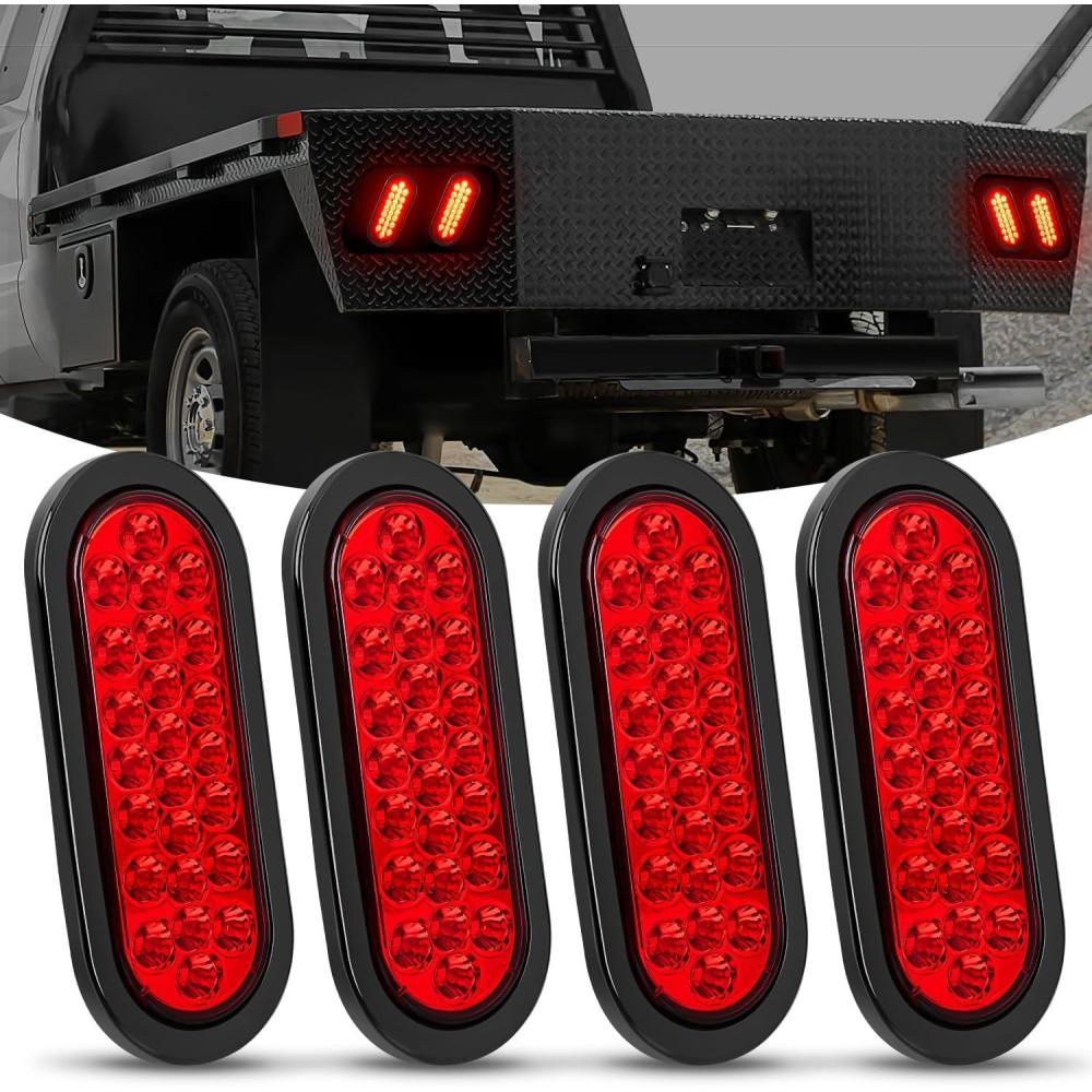 image:imageNilight Trailer Tail Light 2PCS 6Inch Oval 23 LED Red White Chrome Frame Marker Clearance Stop Brake Reverse Backup Running Taillight IP67 Waterproof for Trailer Truck Pickup Camper RV4Pcs Red 24Led Lights