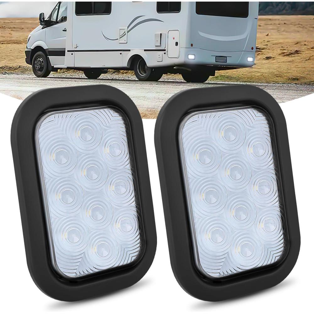 image:imageNilight Trailer Tail Light 2PCS 6Inch Oval 23 LED Red White Chrome Frame Marker Clearance Stop Brake Reverse Backup Running Taillight IP67 Waterproof for Trailer Truck Pickup Camper RV2Pcs White 10Led Lights 5x3Inch