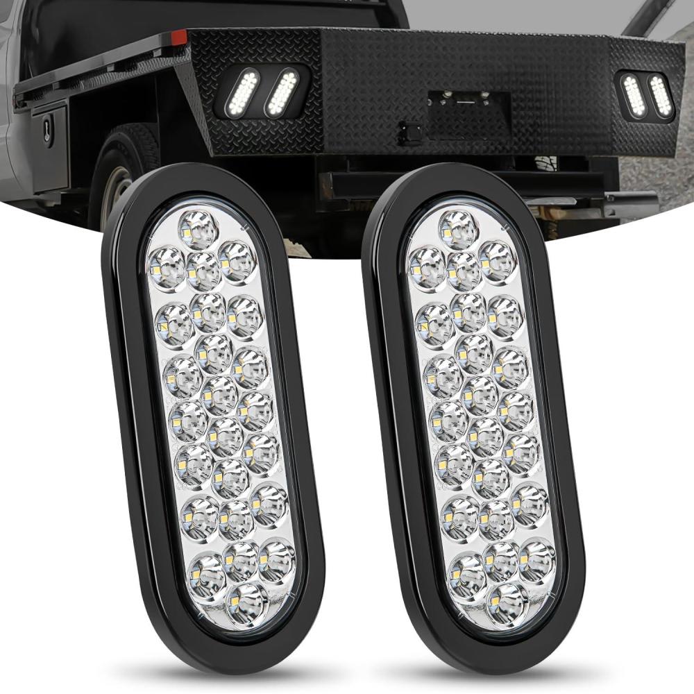 image:imageNilight Trailer Tail Light 2PCS 6Inch Oval 23 LED Red White Chrome Frame Marker Clearance Stop Brake Reverse Backup Running Taillight IP67 Waterproof for Trailer Truck Pickup Camper RV2Pcs White 24Led Lights
