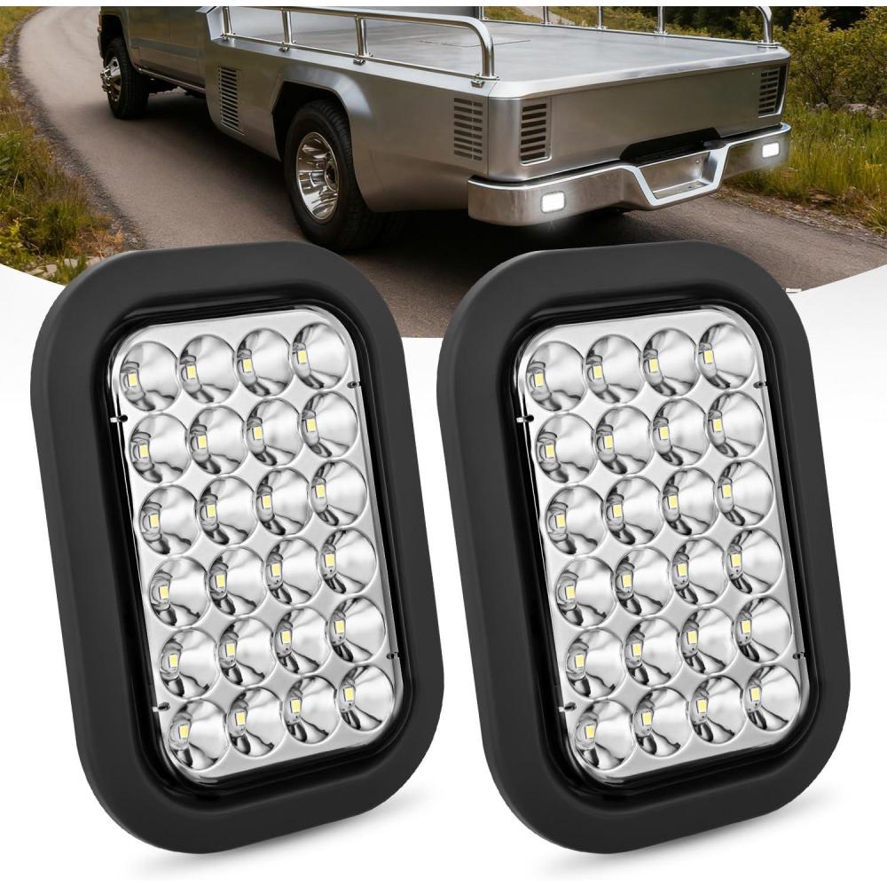 image:imageNilight Trailer Tail Light 2PCS 6Inch Oval 23 LED Red White Chrome Frame Marker Clearance Stop Brake Reverse Backup Running Taillight IP67 Waterproof for Trailer Truck Pickup Camper RV2Pcs White 24Led Lights 5x3Inch