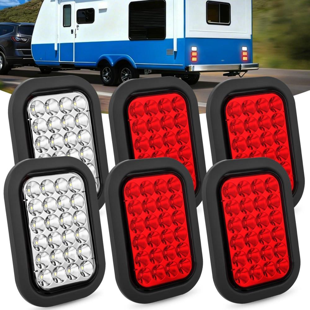 image:imageNilight Trailer Tail Light 2PCS 6Inch Oval 23 LED Red White Chrome Frame Marker Clearance Stop Brake Reverse Backup Running Taillight IP67 Waterproof for Trailer Truck Pickup Camper RV6Pcs RedWhite 24Led Lights 5x3Inch