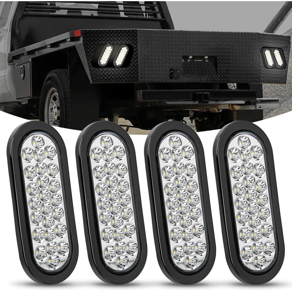 image:imageNilight Trailer Tail Light 2PCS 6Inch Oval 23 LED Red White Chrome Frame Marker Clearance Stop Brake Reverse Backup Running Taillight IP67 Waterproof for Trailer Truck Pickup Camper RV4Pcs White 24Led Lights