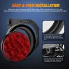 Nilight Trailer Tail Light 2PCS 4Inch Round 16 LED Red Amber Chrome Frame Marker Clearance Stop Brake Turn Signal Running Taillight IP67 Waterproof for Trailer Truck Pickup Camper RV(Red + Brackets 2pcs)