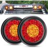 Nilight Trailer Tail Light 2PCS 4Inch Round 16 LED Red Amber Chrome Frame Marker Clearance Stop Brake Turn Signal Running Taillight IP67 Waterproof for Trailer Truck Pickup Camper RV(Red Amber 2pcs)