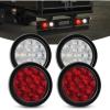 Nilight Trailer Tail Light 2PCS 4Inch Round 16 LED Red Amber Chrome Frame Marker Clearance Stop Brake Turn Signal Running Taillight IP67 Waterproof for Trailer Truck Pickup Camper RV(Red White 4pcs)