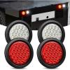 Nilight Trailer Tail Light 2PCS 4Inch Round 16 LED Red Amber Chrome Frame Marker Clearance Stop Brake Turn Signal Running Taillight IP67 Waterproof for Trailer Truck Pickup Camper RV(Red/White 4pcs 24Led)