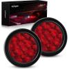 Nilight Trailer Tail Light 2PCS 4Inch Round 16 LED Red Amber Chrome Frame Marker Clearance Stop Brake Turn Signal Running Taillight IP67 Waterproof for Trailer Truck Pickup Camper RV(Red 2pcs)