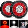 Nilight Trailer Tail Light 2PCS 4Inch Round 16 LED Red Amber Chrome Frame Marker Clearance Stop Brake Turn Signal Running Taillight IP67 Waterproof for Trailer Truck Pickup Camper RV(Red White 2pcs)