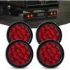 Nilight Trailer Tail Light 2PCS 4Inch Round 16 LED Red Amber Chrome Frame Marker Clearance Stop Brake Turn Signal Running Taillight IP67 Waterproof for Trailer Truck Pickup Camper RV(Red 4pcs)