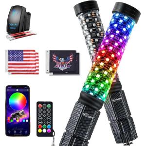 Nilight 1PC 4FT Spiral RGB Led Whip Light with Spring Base Chasing Light RF Remote Control Lighted Antenna Whips for Can-Am ATV UTV RZR Polaris Dune Buggy Offroad Truck, 2 Years Warranty(RGB Fat-Remote APP Control)