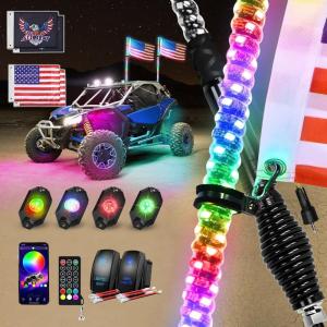Nilight 1PC 4FT Spiral RGB Led Whip Light with Spring Base Chasing Light RF Remote Control Lighted Antenna Whips for Can-Am ATV UTV RZR Polaris Dune Buggy Offroad Truck, 2 Years Warranty(RGB-Remote APP Control)